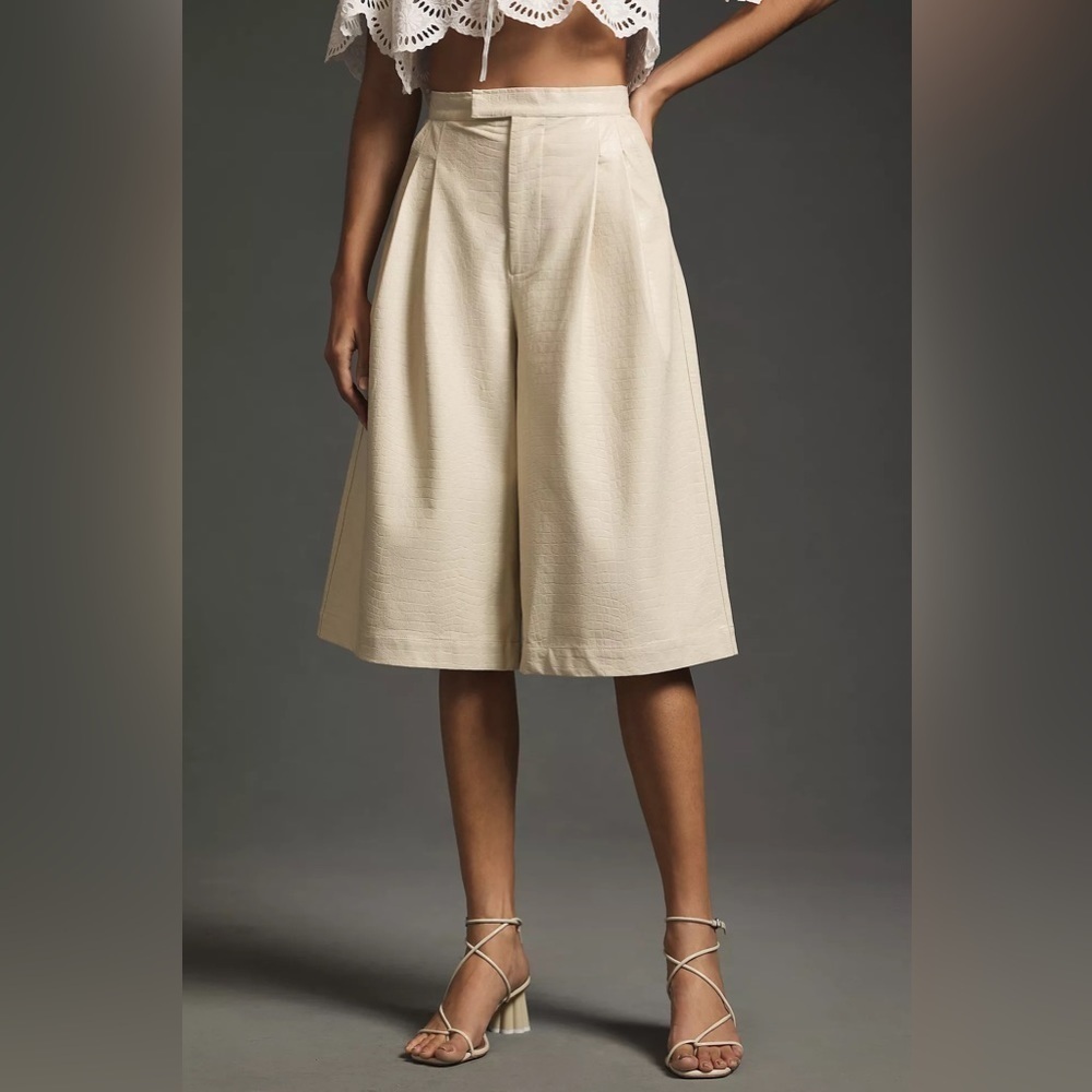 NWT Stella Nova Harpa Faux Leather Culotte Trousers Size L Wide Leg Cropped